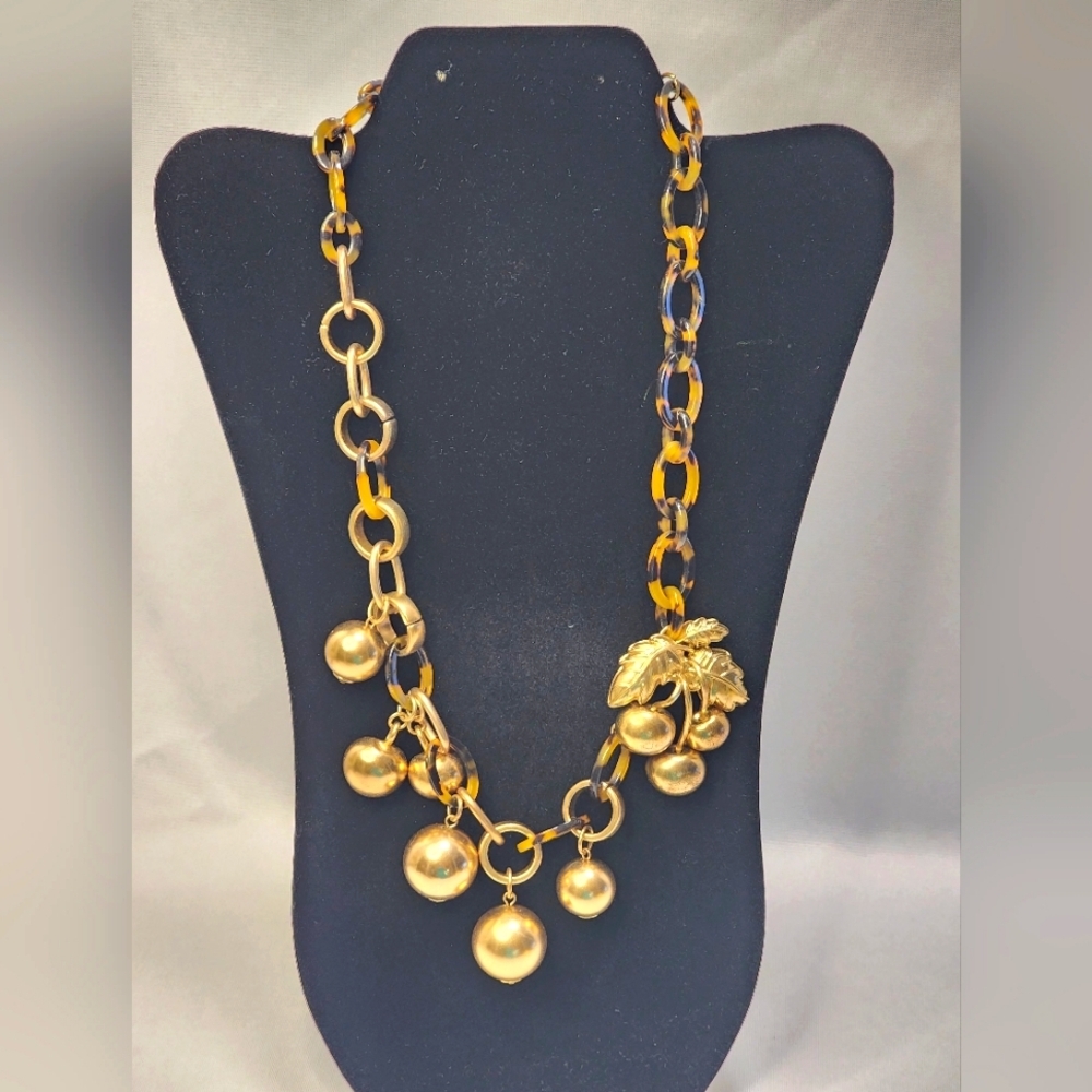 J. Crew Gold Cherry and Tortoise Shell Chain Loop Necklace